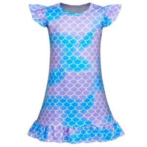 Jurebecia Girls Nightgowns Mermaid Nightgown Ariel Princess Pajama Dresses for Girls Sleepwear Night Kids Toddler Soft Nightgown 110 cm 3-4 Years