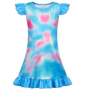 Jurebecia Girls Nightgowns Rainbow Sleepwear Night Sleep Dress Flutter Nightgown Sleeve Little Kids Toddler Soft Pajamas 110 cm 3-4 Years