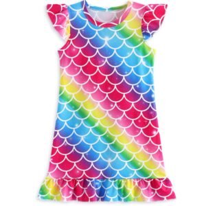 Jurebecia Girls Nightgowns Rainbow Mermaid Nightgown Ariel Princess Pajama Dresses for Girls Sleepwear Night Kids Toddler Soft Nightgown 110 cm 3-4 Years