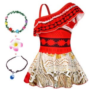 Marendyee Moana Princess One-Piece Swimsuit Adventure for Girls Ruffled Dress Bikini Toddler Beachwear Bathing Suit Beach Dress Birthday Gift 7-8 Years 130 CM