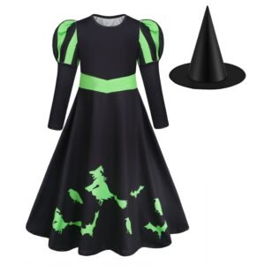Benylion Toddler Girls Black Witch Costume Dress Hallowen Cosplay Outfit with Pointed Hat