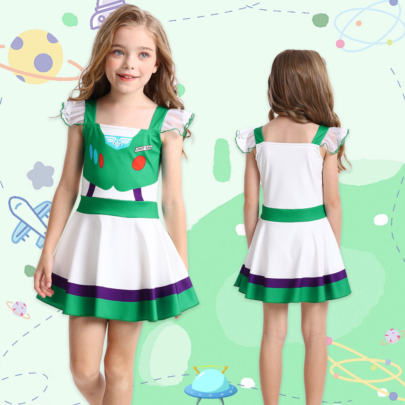 Benylion Girls Buzz Lightyear Dress Toy Story Costume Summer Dress Halloween Birthday Party Cosplay Outfit - 图片 5