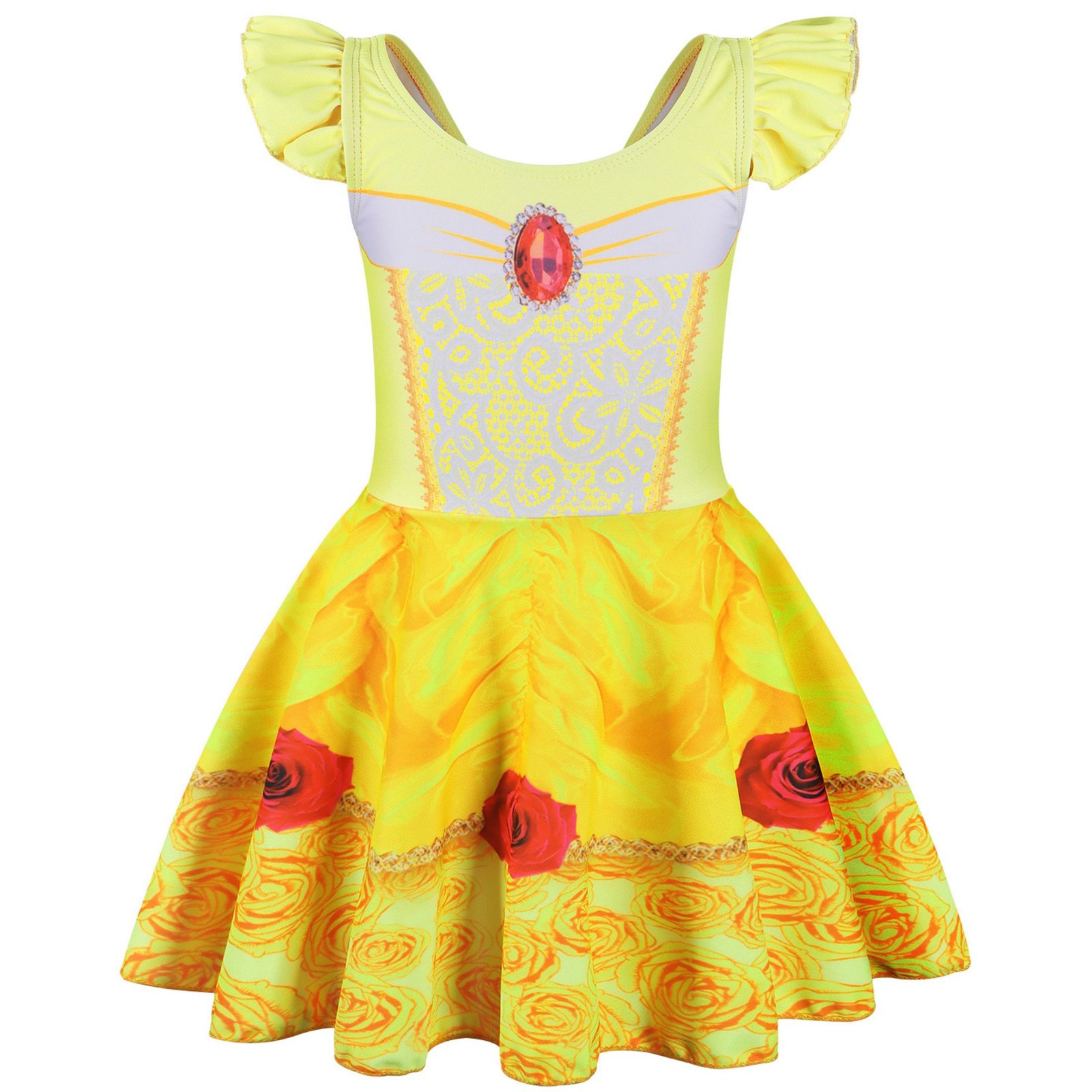 Marendyee Princess Swimsuit for Girls One Piece Short Sleeve Swim Dress Rash Guard Bathing Suit Skirted Swimwear 3-10 Years