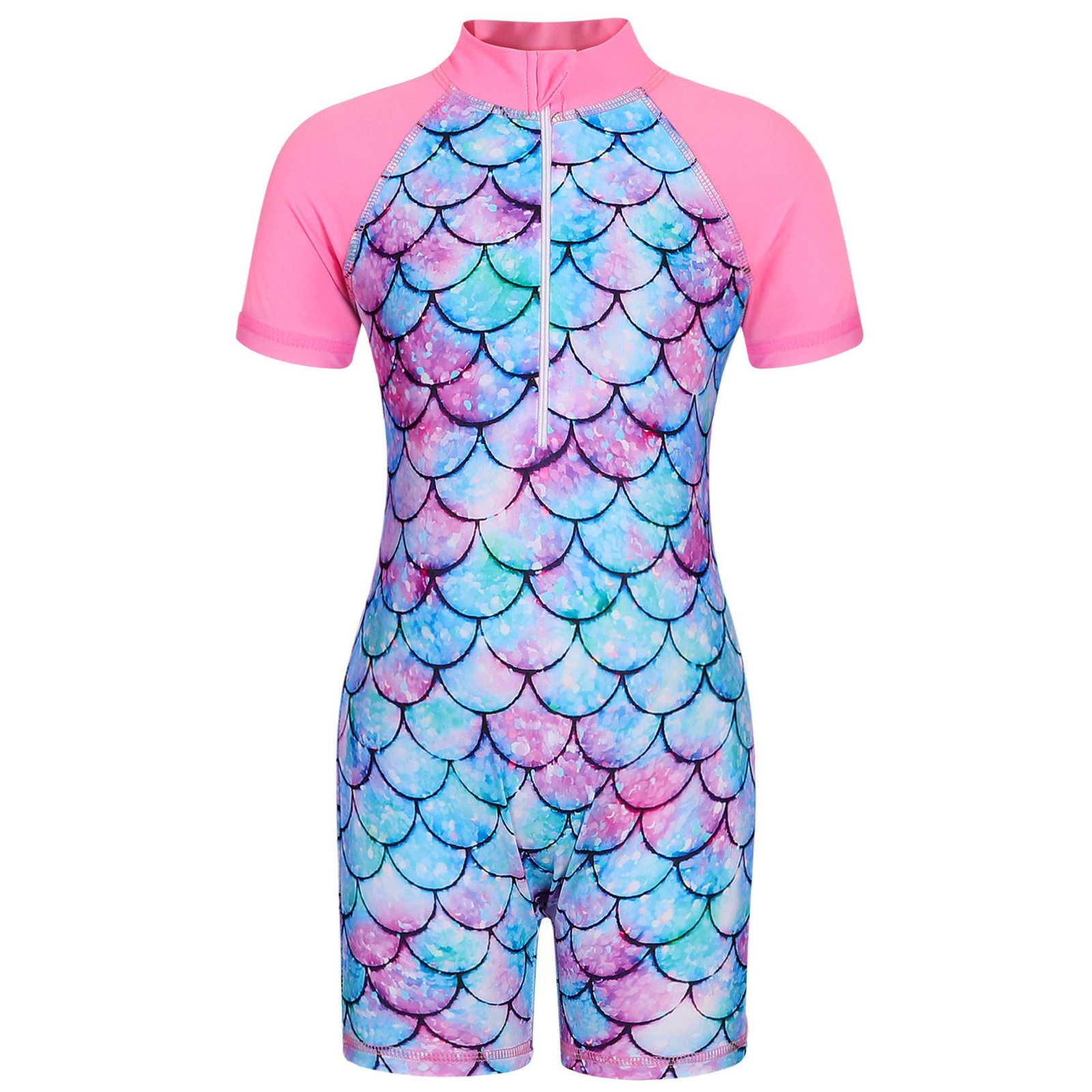 Marendyee Girls Mermaid Swimsuit One Piece Bathing Suit Zipper with UPF 50+ Rashguard Swimwear Printed One Piece Beach 5-6 Years 120 CM