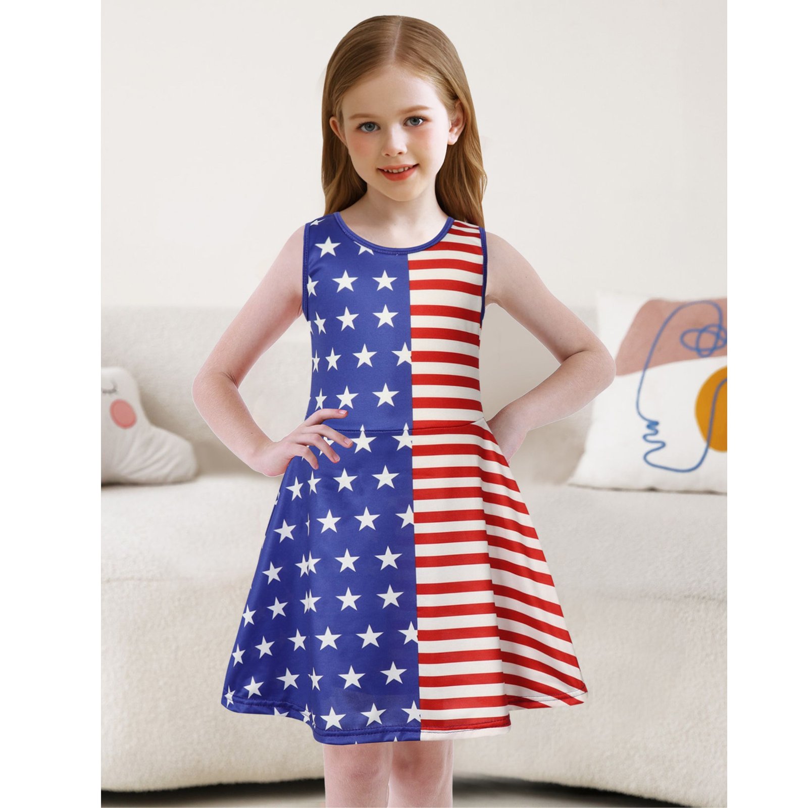 Benylion 4th of July Dresses Toddler Girl American Flag Tank Dress Summer Sleeveless Dresses - 图片 4