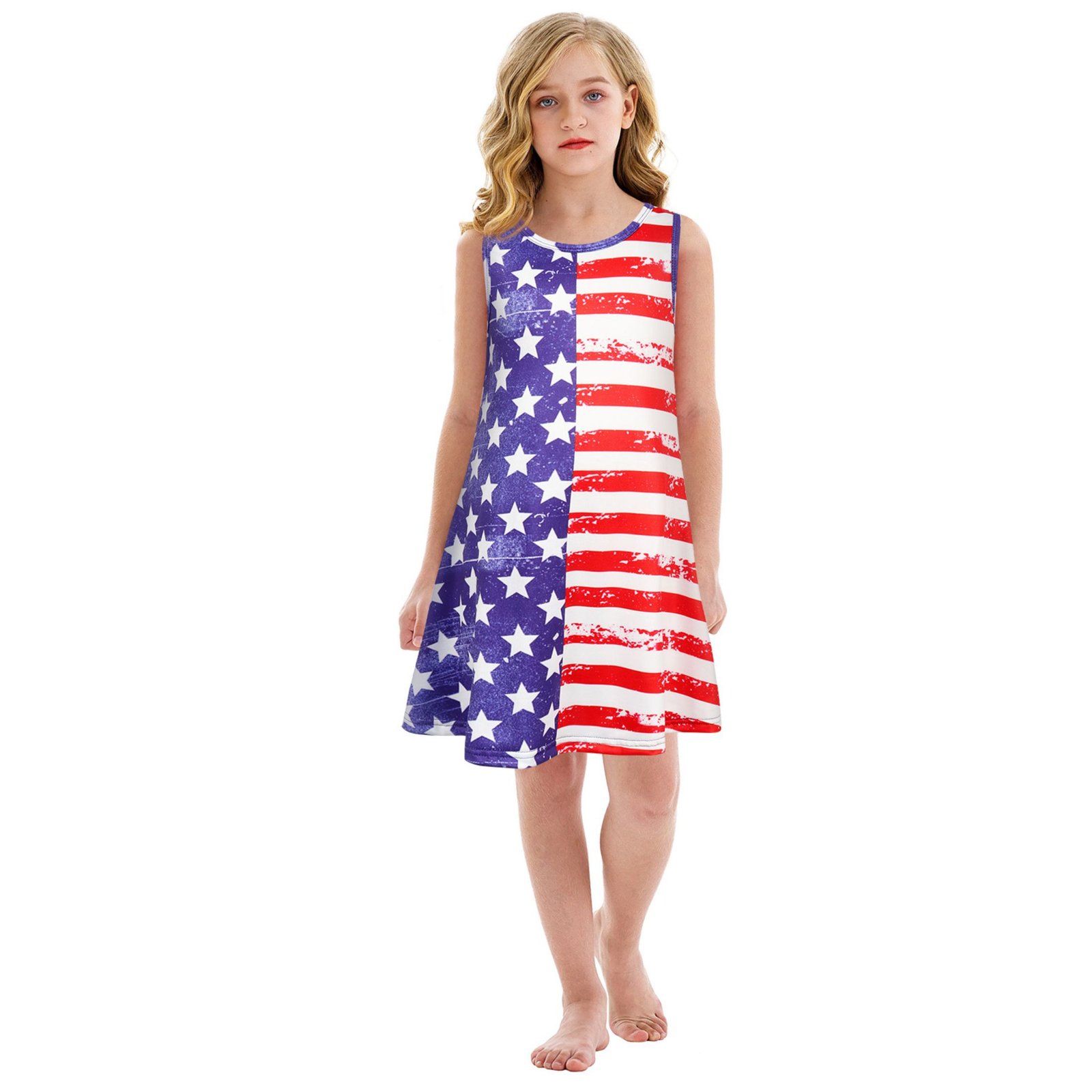 Benylion Girls 4th of July Dresses Independence Day Dresses American Flag Sleeveless Patriotic Dresses - 图片 5