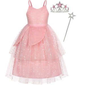 Marendyee Dress for Girls Pink Tulle and Sequin Dress for Kids Halloween Cosplay Costumes