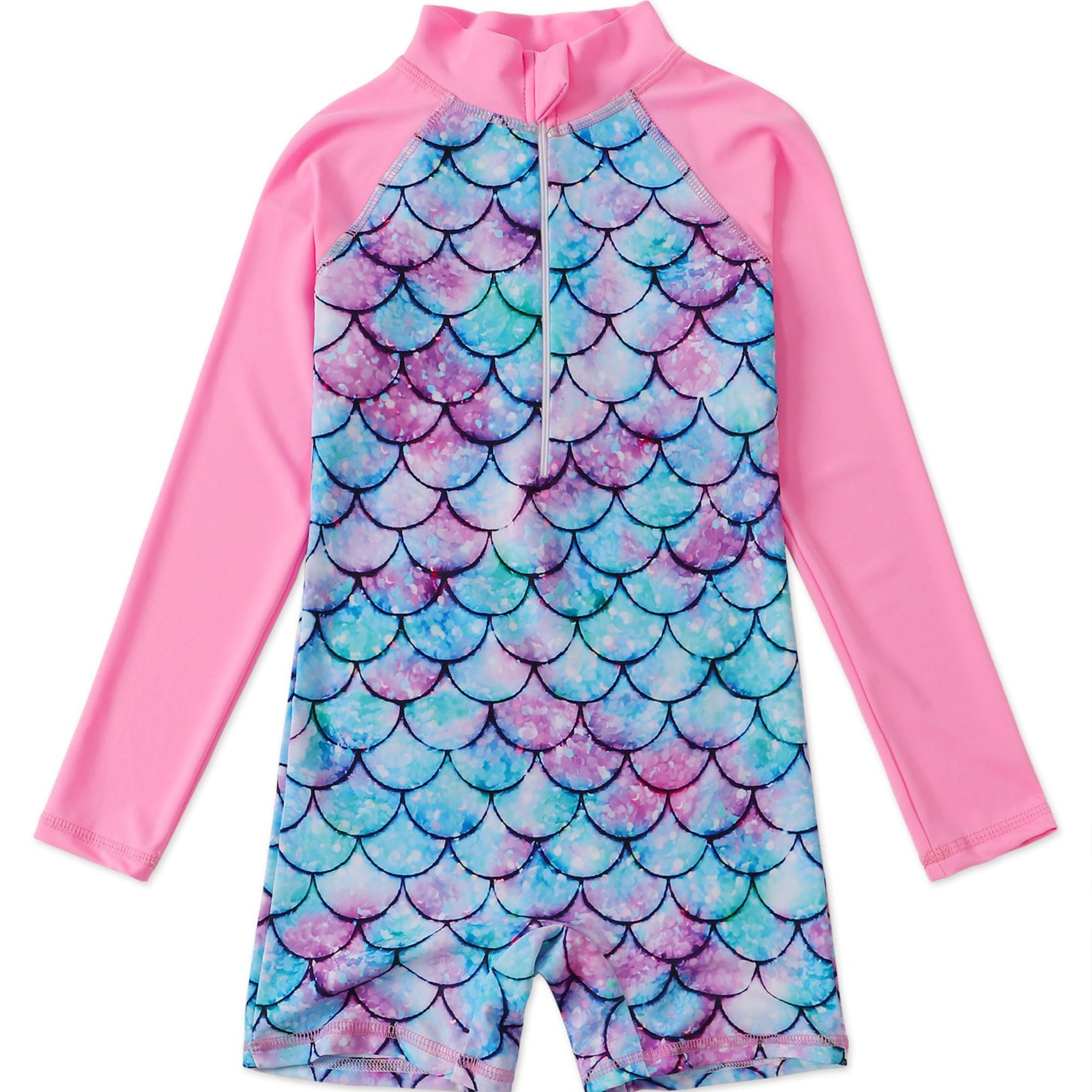 Marendyee Girls Mermaid Swimming One Piece Swimsuits for Toddler Long Sleeve Mermaid Scales Swimwear UPF 50 Sun Protection with Zipper 120 cm 5-6 Years - 图片 9
