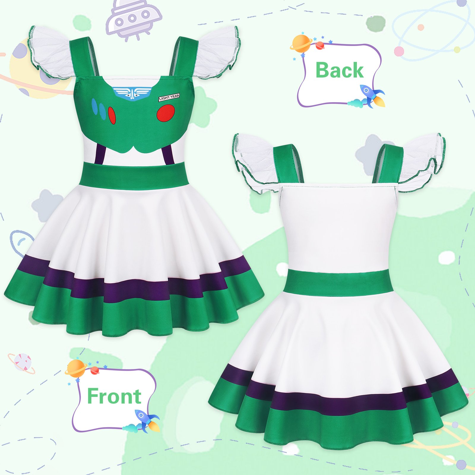 Benylion Girls Buzz Lightyear Dress Toy Story Costume Summer Dress Halloween Birthday Party Cosplay Outfit - 图片 6