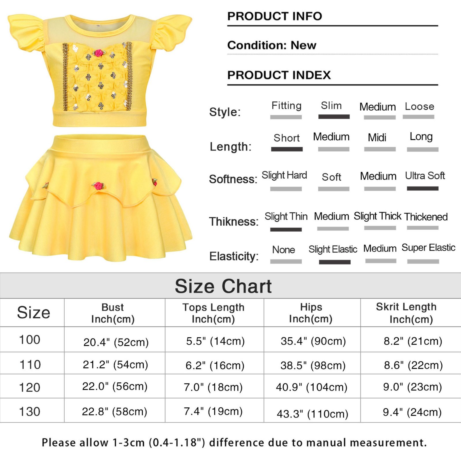 Marendyee Girls Bikinis Two Piece Princess Swimsuit Set Toddle Kids Ruffles Bathing Suit Role Play Swimwear 130 cm 7-8 Years - 图片 3