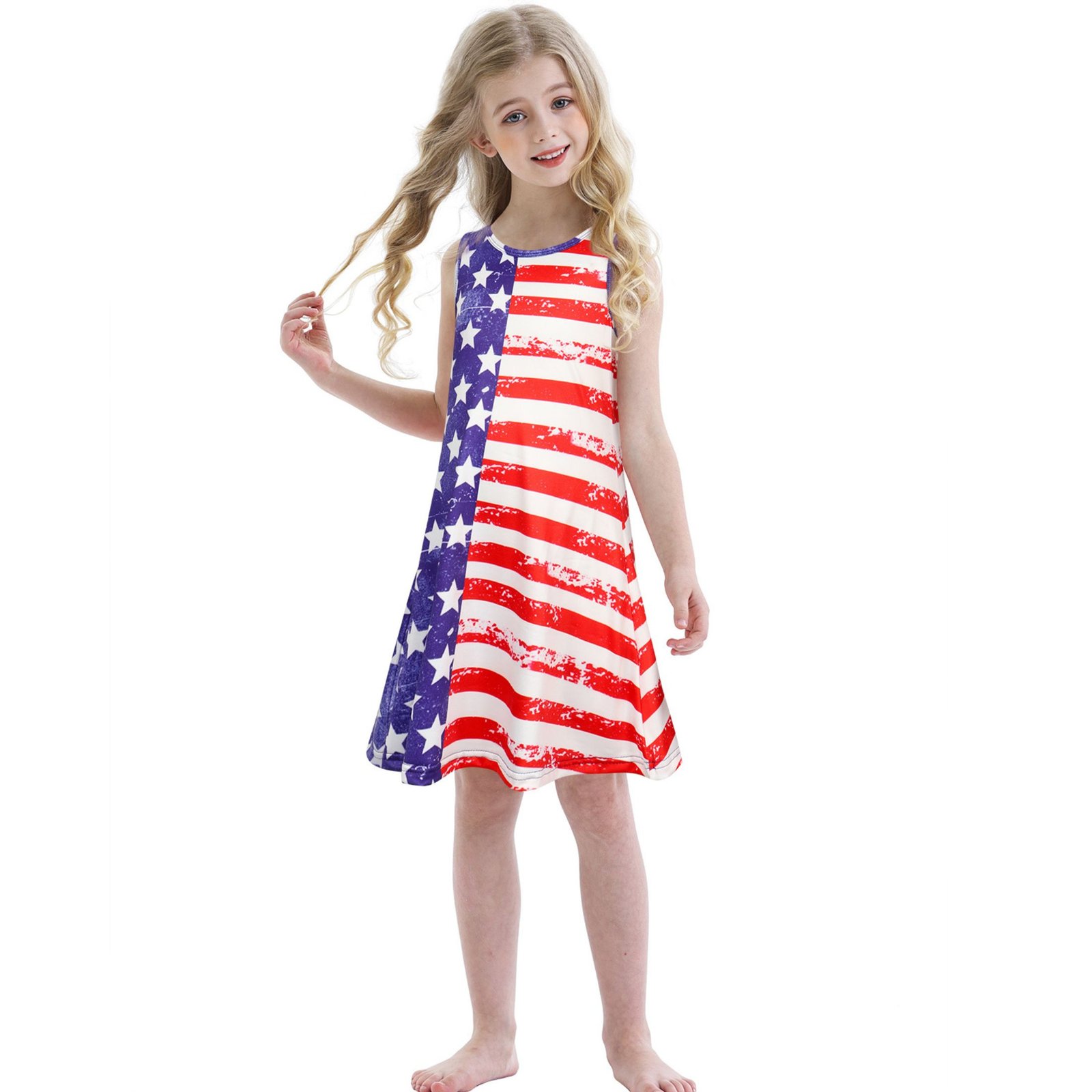 Benylion Girls 4th of July Dresses Independence Day Dresses American Flag Sleeveless Patriotic Dresses - 图片 6