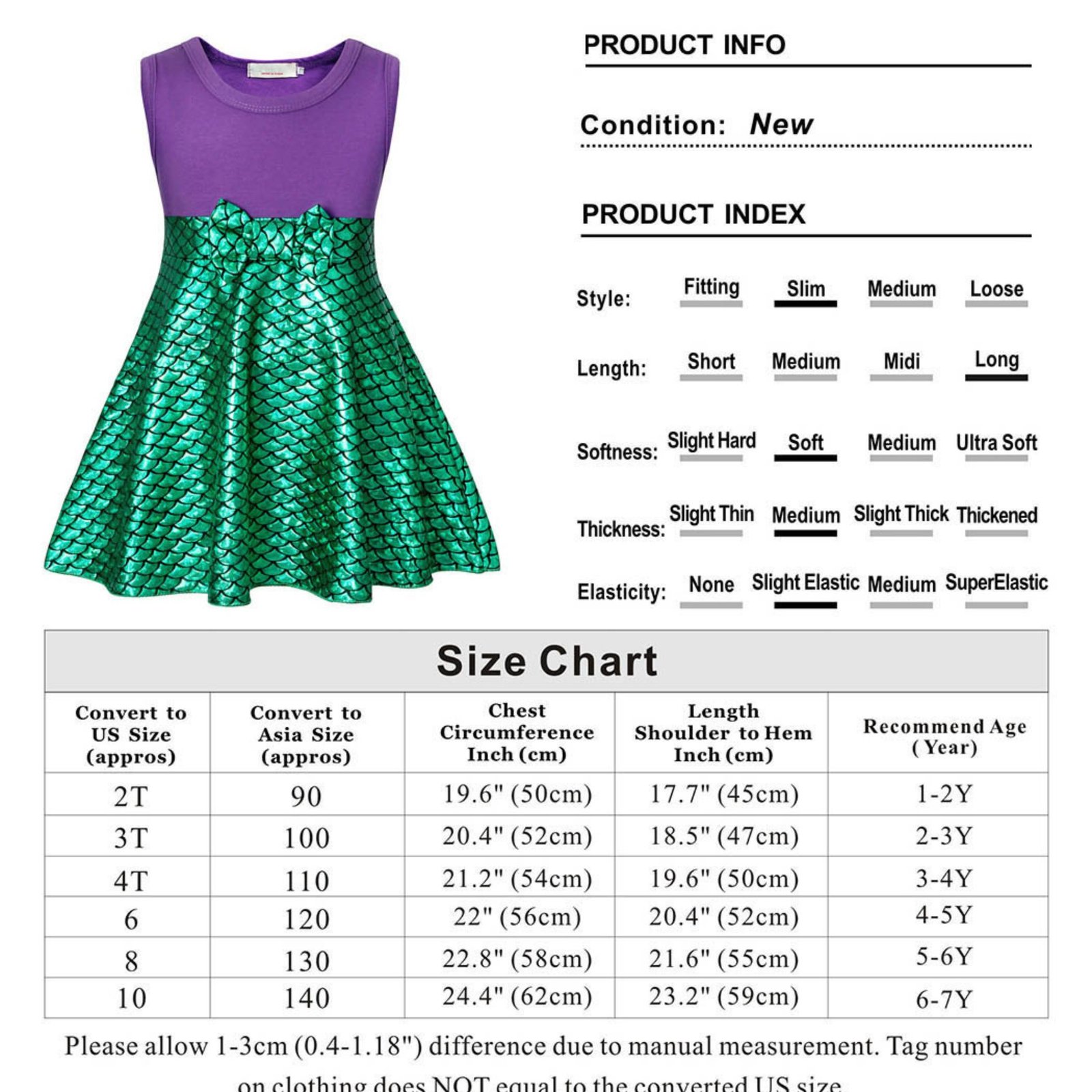 Marendyee Princess Dress Costume Dress up Clothes Cosplay Halloween Birthday Party 5-6 Years - 图片 3