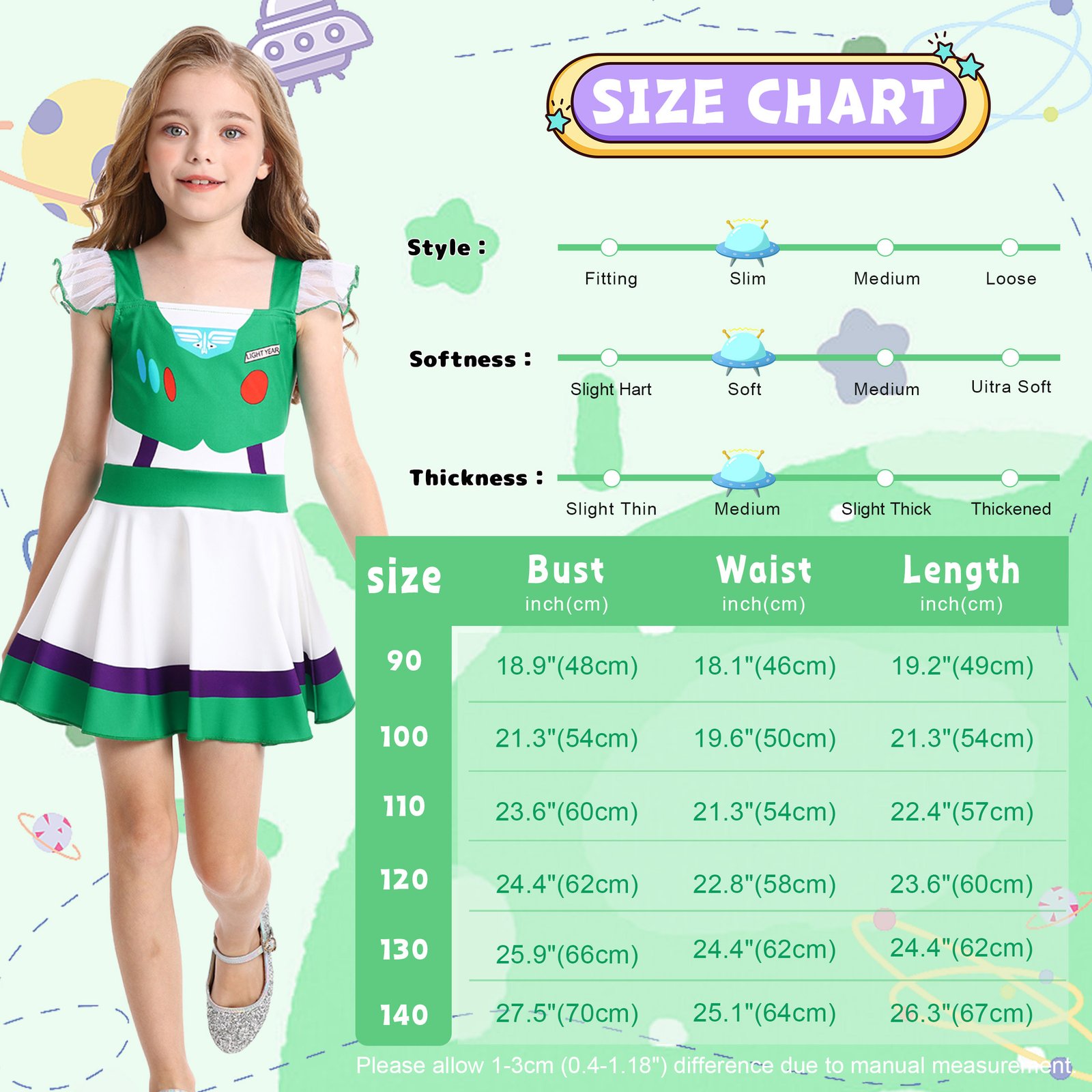 Benylion Girls Buzz Lightyear Dress Toy Story Costume Summer Dress Halloween Birthday Party Cosplay Outfit - 图片 2