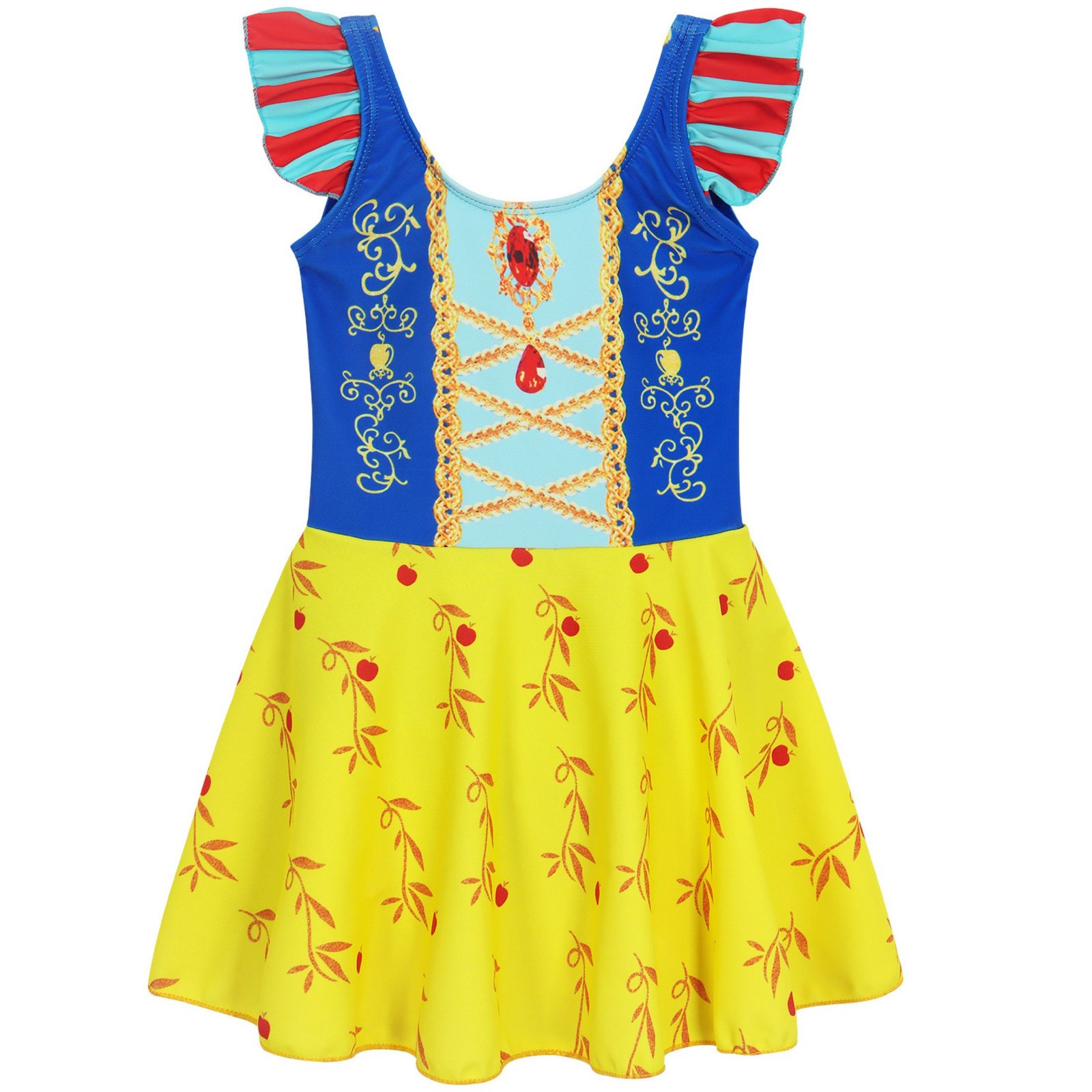 Marendyee Girls Princess Swimsuits One Piece Short Sleeve Swim Dress with Skirt UPF 50+ Floral Bright Bathing Suits for 3-10 Years - 图片 4