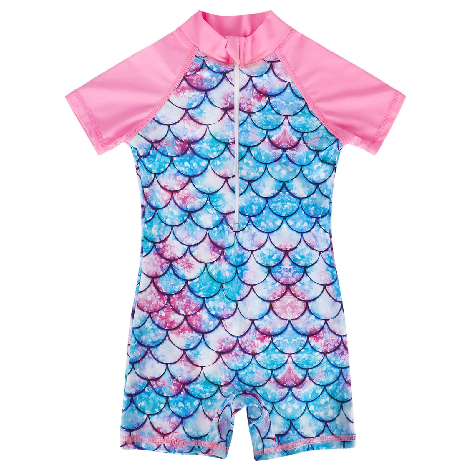 Marendyee Girls Mermaid Swimsuit One Piece Bathing Suit Zipper with UPF 50+ Rashguard Swimwear Printed One Piece Beach 5-6 Years 120 CM - 图片 4