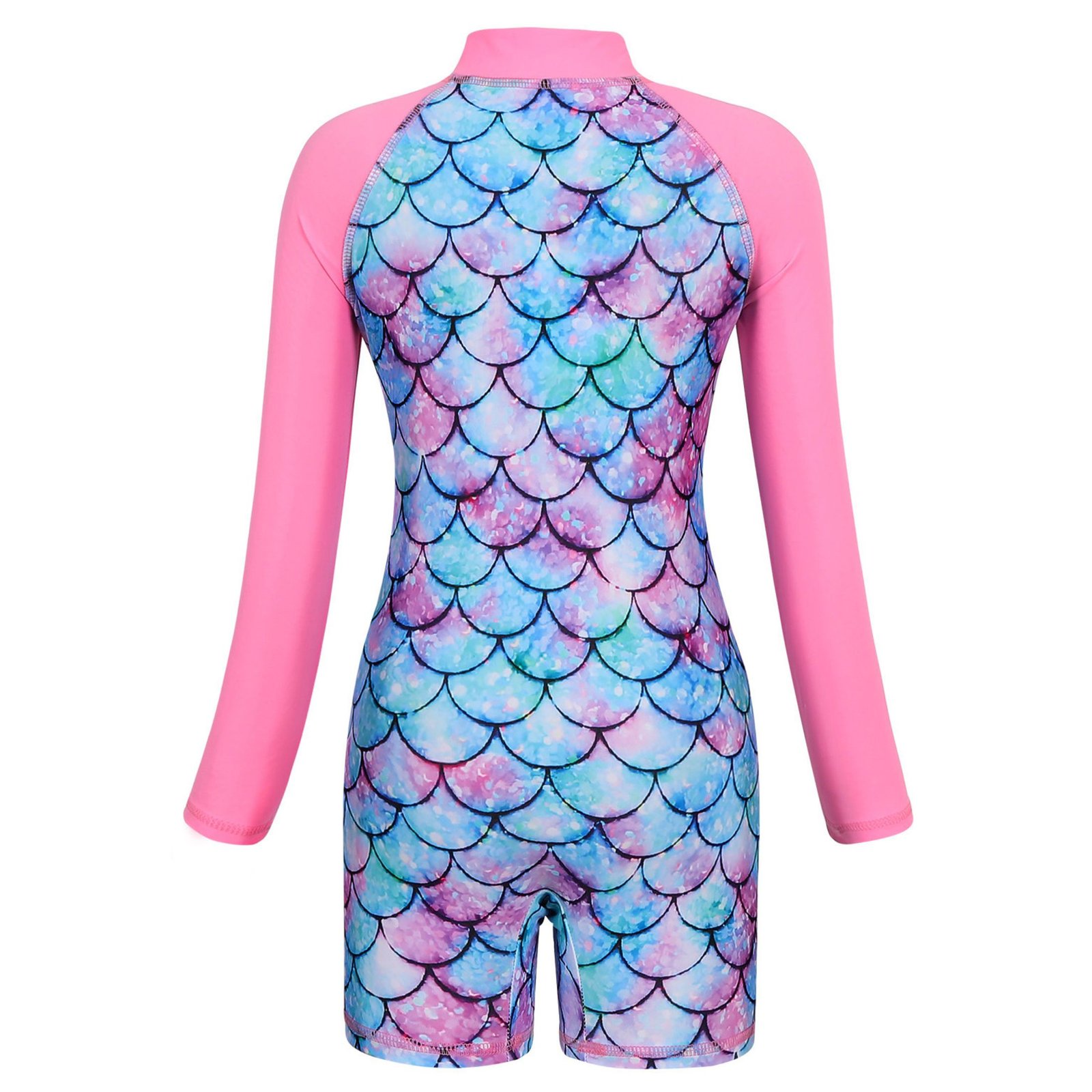 Marendyee Girls Mermaid Swimming One Piece Swimsuits for Toddler Long Sleeve Mermaid Scales Swimwear UPF 50 Sun Protection with Zipper 120 cm 5-6 Years - 图片 8