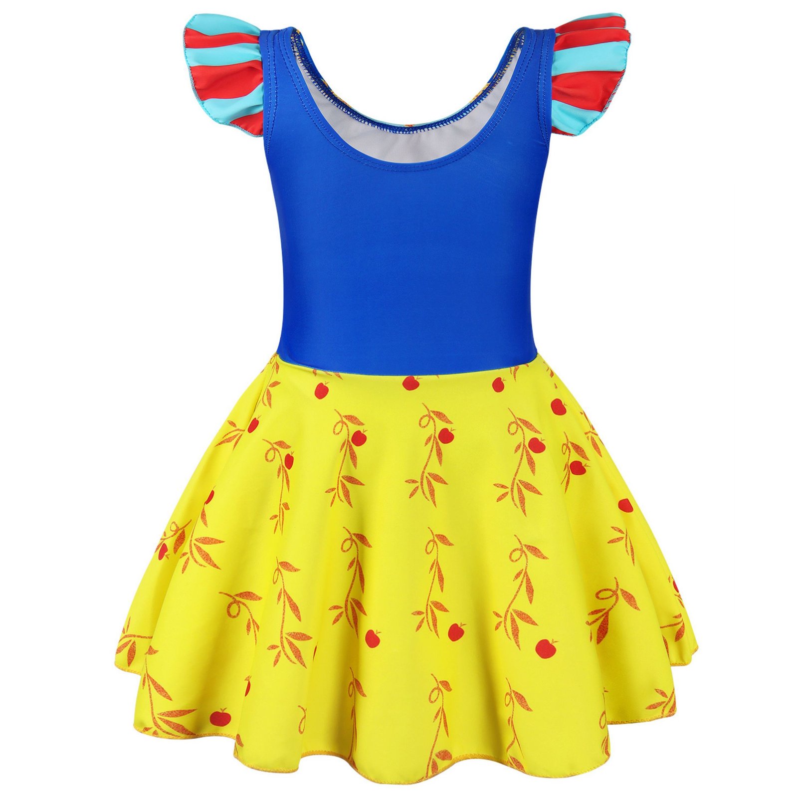 Marendyee Girls Princess Swimsuits One Piece Short Sleeve Swim Dress with Skirt UPF 50+ Floral Bright Bathing Suits for 3-10 Years - 图片 5