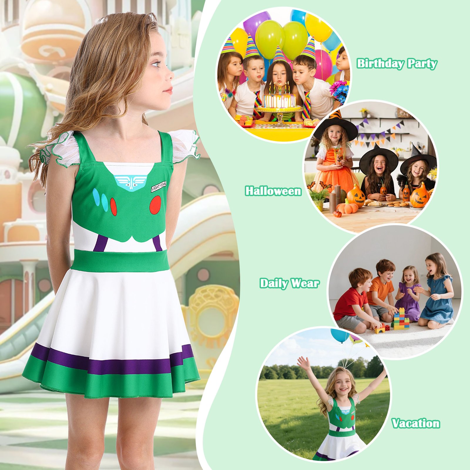 Benylion Girls Buzz Lightyear Dress Toy Story Costume Summer Dress Halloween Birthday Party Cosplay Outfit - 图片 4