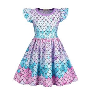 Benylion Girls Dresses Mermaid Summer Sundresses Toddler Kids Short Sleeve Casual Skirt Spinning Swing Skirt Set