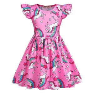 Benylion Girls Unicorn Costume Summer Dress Ruffled sleeves Princess Dress Birthday Party Outfit