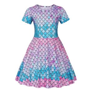 Benylion Girls Mermaid Dresses Princess Costume Summer Sundresses Kids Short Sleeve Skirt Hellowen Birthday Party Cosplay Outfit