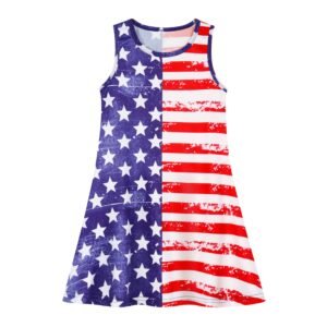 Benylion Girls 4th of July Dresses Independence Day Dresses American Flag Sleeveless Patriotic Dresses