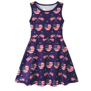 Benylion Girls 4th of July Dresses Independence Day Dresses American Flag Sleeveless Patriotic Dresses