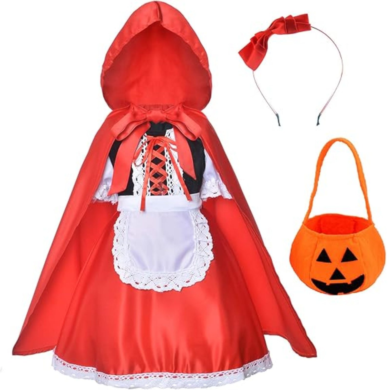 Benylion Little Red Riding Hood Dress Christmas Cosplay Costumes for Girls With Cloak,Headband,Bag