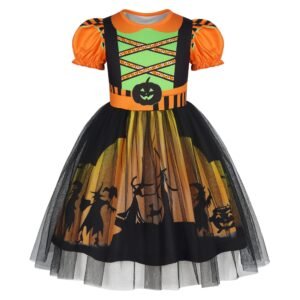 Benylion Halloween witch Costume Dress Kids Puff Sleeve Tulle Dress Toddler Birthday Party Dress Up Clothes