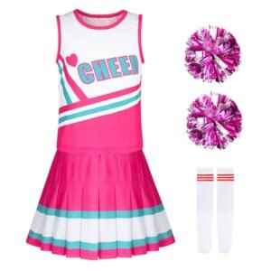 Benylion Cheerleader Costume for Girls Kids Sleeveless Halloween Cheer Uniform Outfit Set