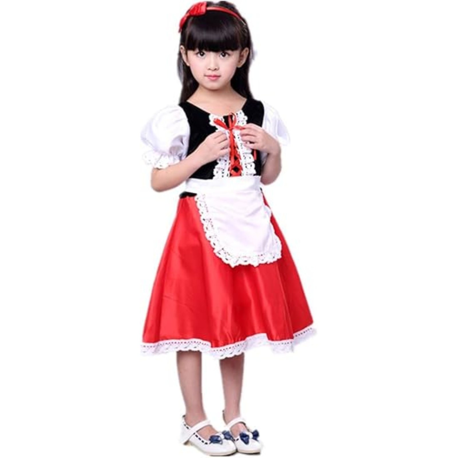 Benylion Little Red Riding Hood Dress Christmas Cosplay Costumes for Girls With Cloak,Headband,Bag - 图片 3