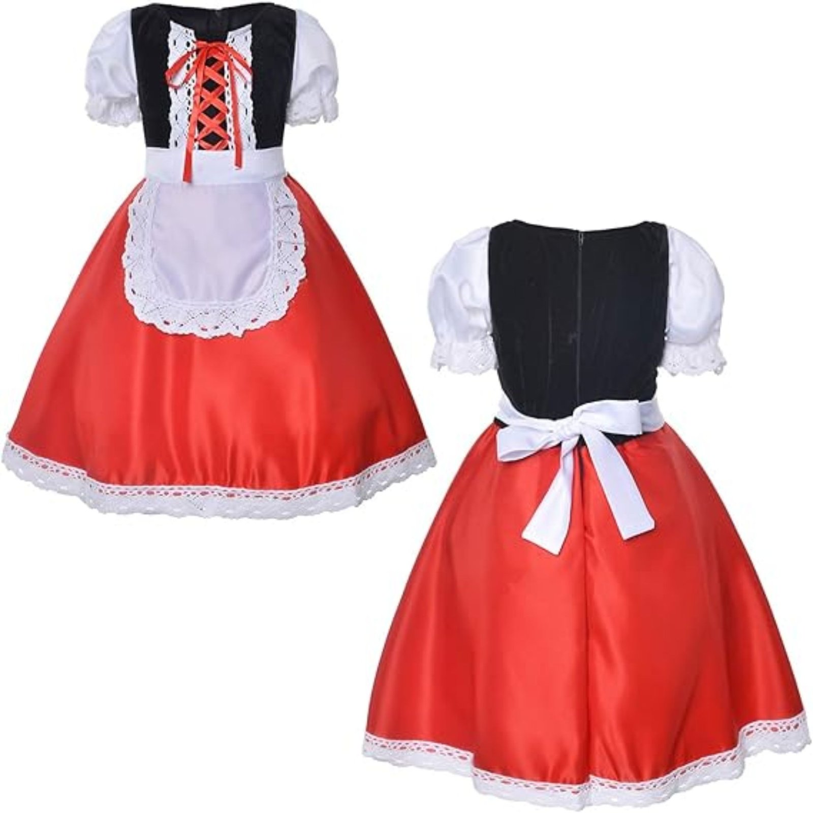 Benylion Little Red Riding Hood Dress Christmas Cosplay Costumes for Girls With Cloak,Headband,Bag - 图片 4