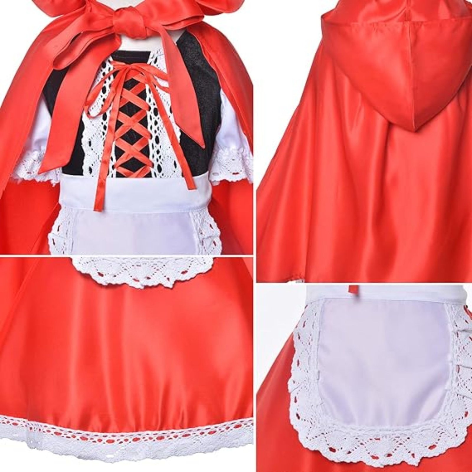 Benylion Little Red Riding Hood Dress Christmas Cosplay Costumes for Girls With Cloak,Headband,Bag - 图片 6