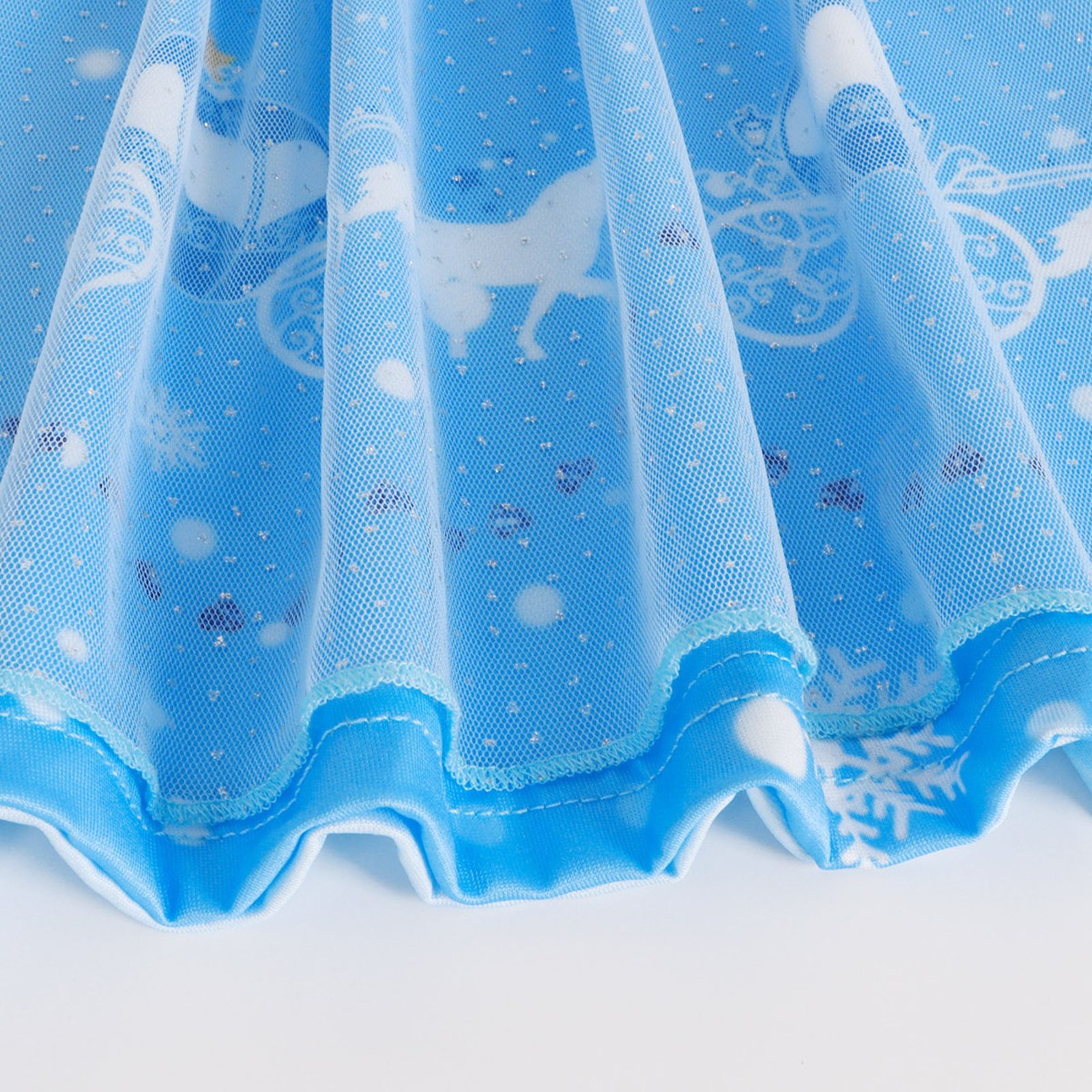 Jurebecia Girls Blue Princess Dress up Costume 3 Piece Set with Crown and Wand Carriage Print Tulle Party Dresses 5-6 Years - 图片 19