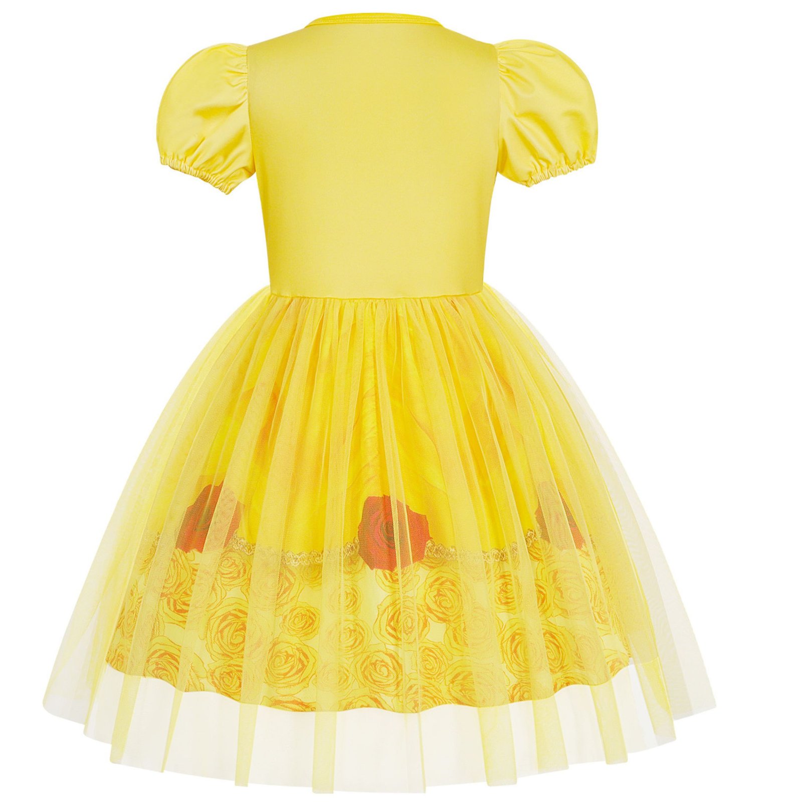 Jurebecia Girls Yellow Dress up Costume Set with Crown and Wand Tulle Halloween Princess Party Costume 2-3 Years - 图片 4