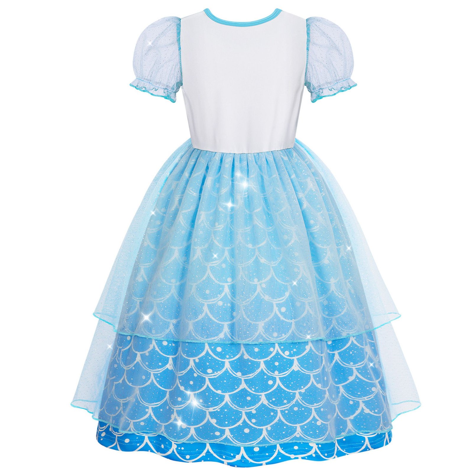 Jurebecia Girls Mermaid Princess Dress up Costume 3 Piece Set with Crown and Wand Ocean Fish Scale Tulle Outfit 5-6 Years - 图片 5