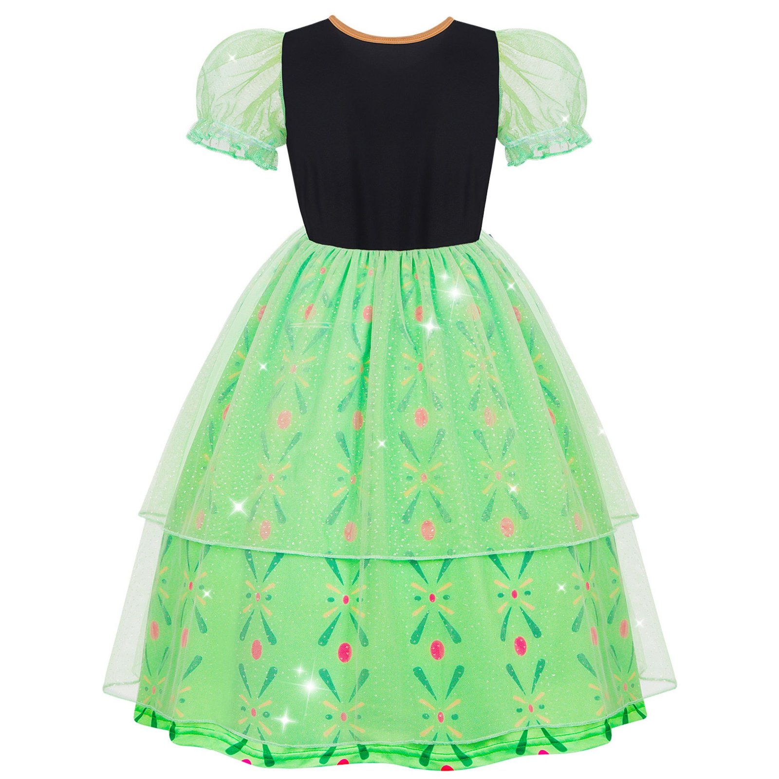 Jurebecia Girls Green Princess Dress up Costume 3-Piece Set with Crown and Wand Nordic Floral Tulle Party Dresses - 图片 5