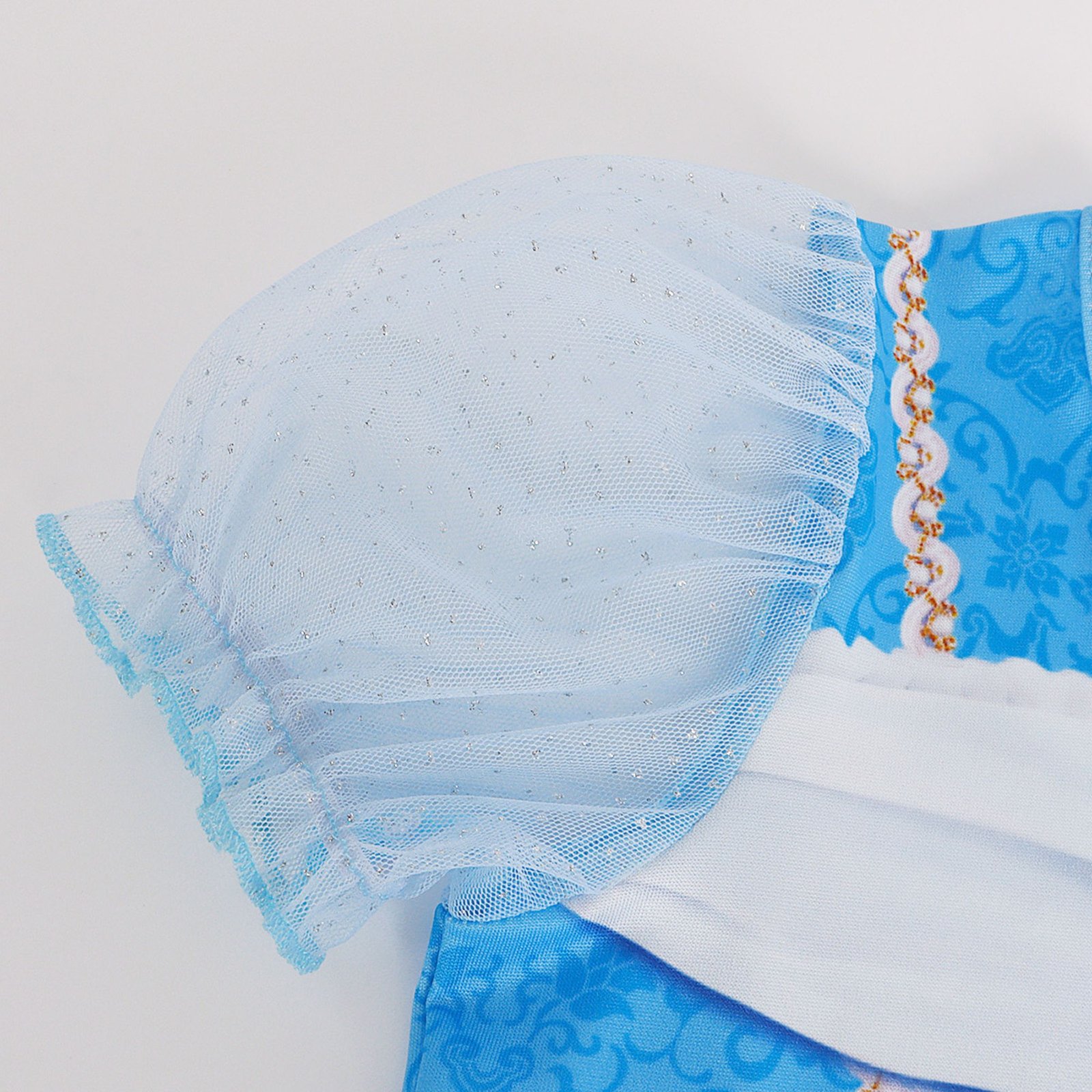 Jurebecia Girls Blue Princess Dress up Costume 3 Piece Set with Crown and Wand Carriage Print Tulle Party Dresses 5-6 Years - 图片 7