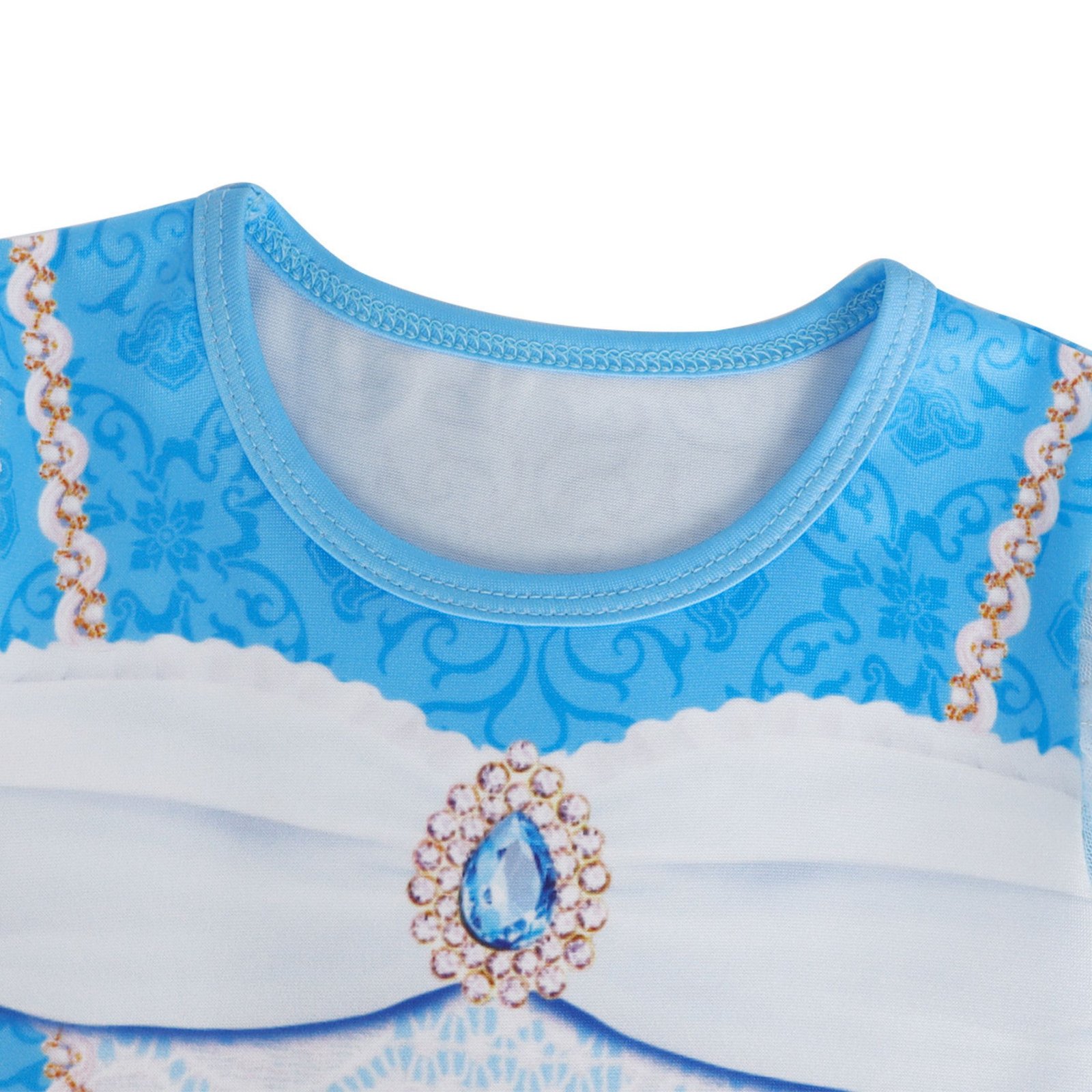 Jurebecia Girls Blue Princess Dress up Costume 3 Piece Set with Crown and Wand Carriage Print Tulle Party Dresses 5-6 Years - 图片 6