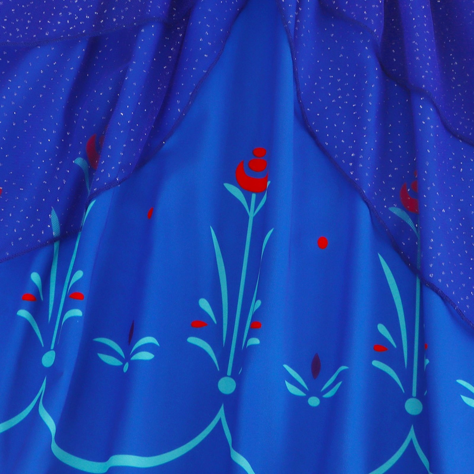 Jurebecia Girls Royal Blue Dress up Costume 3-Piece Set with Crown and Wand - Nordic Floral Tulle Party Dresses 3-4 Years - 图片 8
