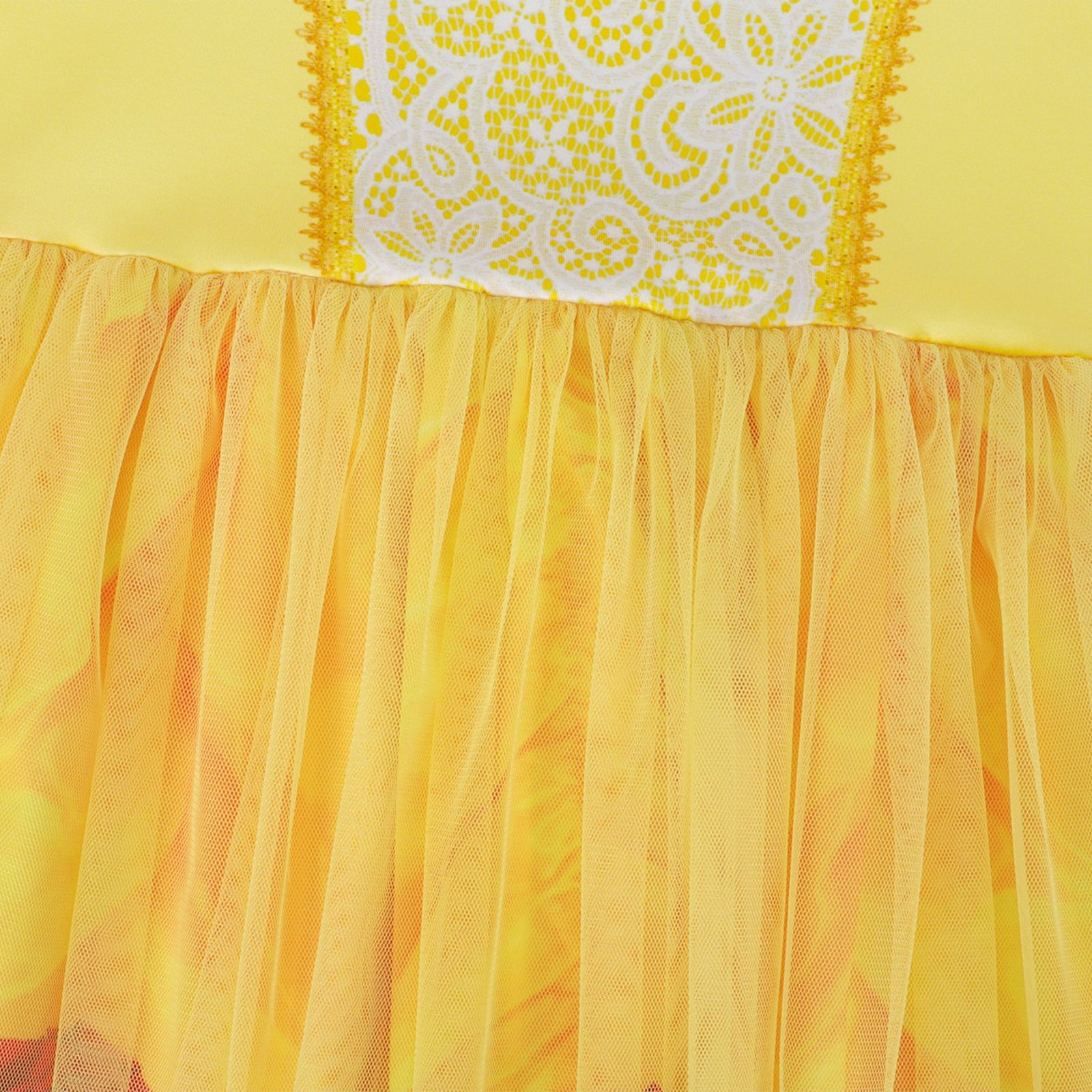 Jurebecia Girls Yellow Dress up Costume Set with Crown and Wand Tulle Halloween Princess Party Costume 2-3 Years - 图片 7