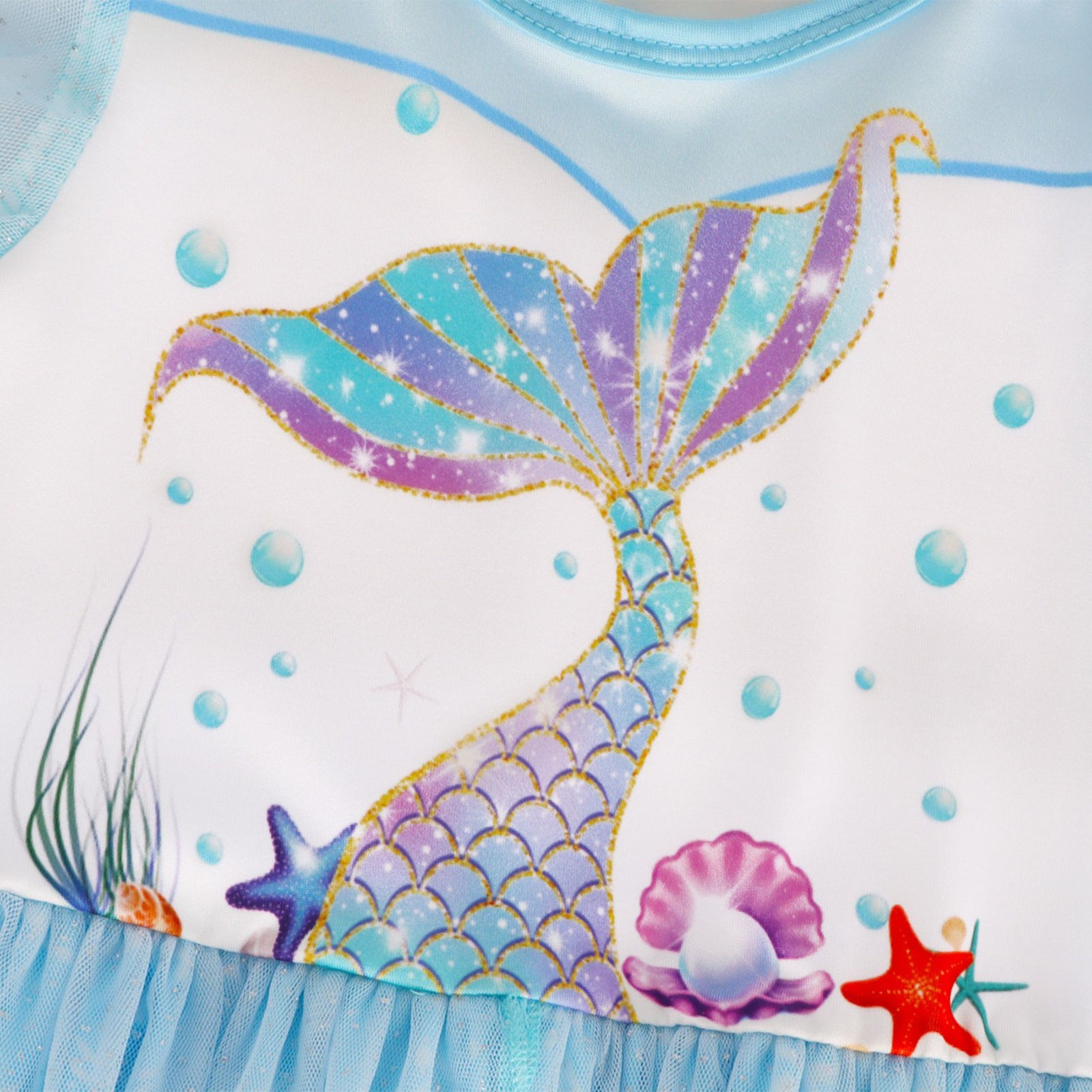 Jurebecia Girls Mermaid Princess Dress up Costume 3 Piece Set with Crown and Wand Ocean Fish Scale Tulle Outfit 5-6 Years - 图片 15