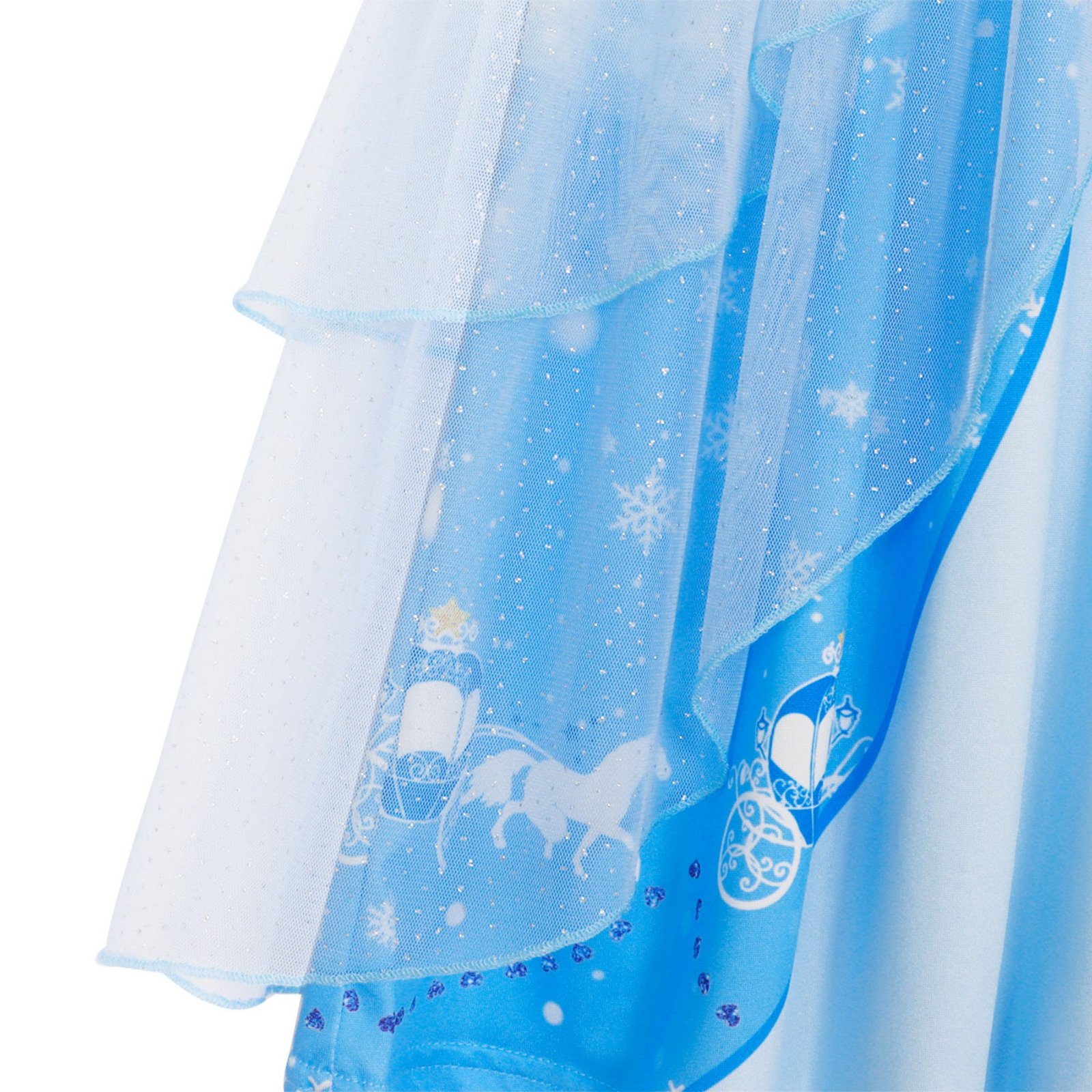 Jurebecia Girls Blue Princess Dress up Costume 3 Piece Set with Crown and Wand Carriage Print Tulle Party Dresses 5-6 Years - 图片 21