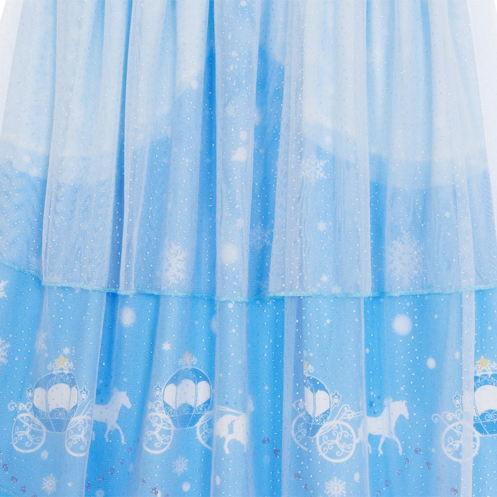 Jurebecia Girls Blue Princess Dress up Costume 3 Piece Set with Crown and Wand Carriage Print Tulle Party Dresses 5-6 Years - 图片 20